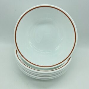 Corelle Terra Cotta Brown Rim Soup Cereal Bowls Set Of 6 White Vintage Retro